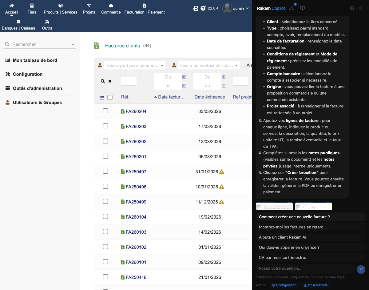 Rakam Support integrated into Dolibarr ERP